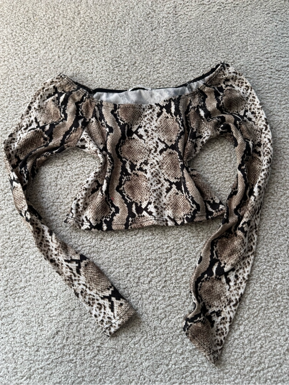 Timing Brown Snake Print Long Sleeve Crop Top y2k
